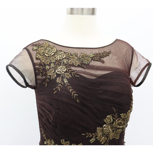 Karishma Indian Gown Size Medium Brown with Gold Floral Beading - Picture 8 of 16